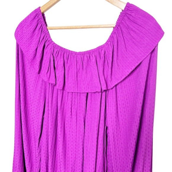 New with Tag Knox Rose Womens Purple Ruffle Polka Dot Texture Long Sleeve Blouse - Picture 6 of 16
